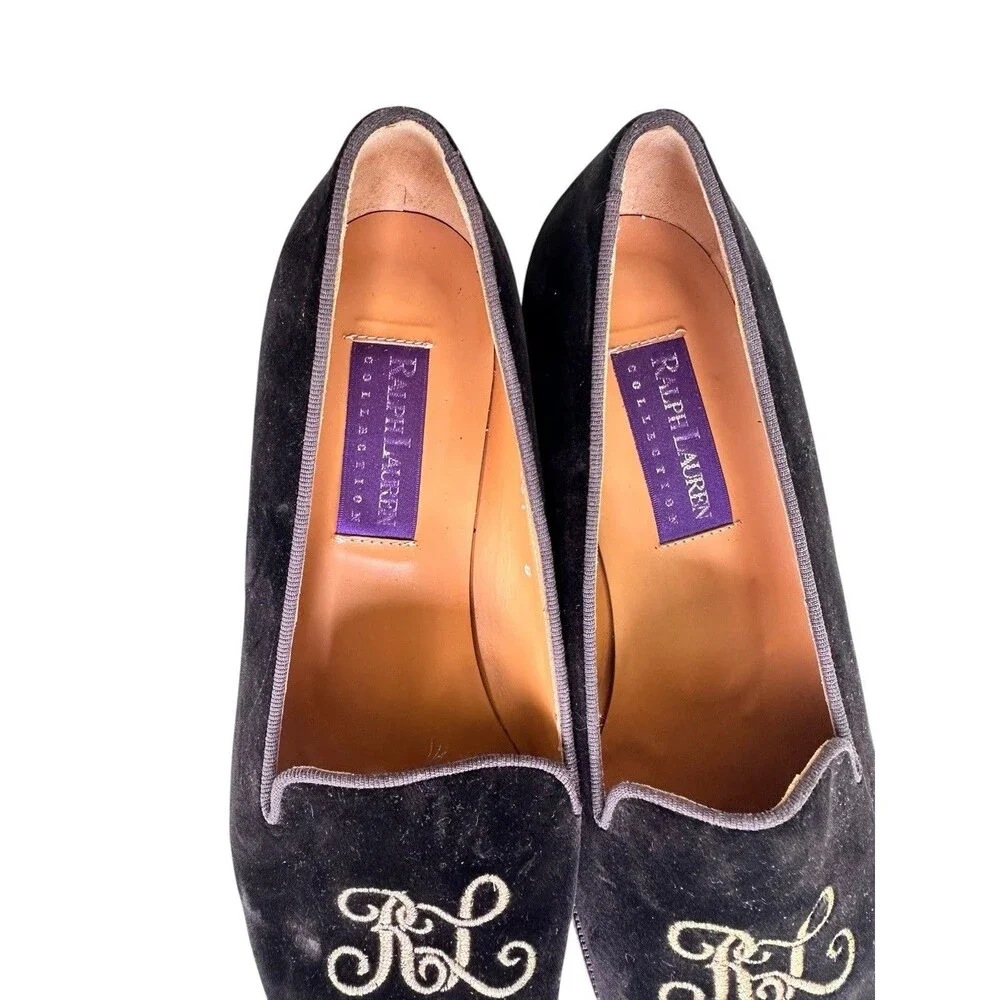 Ralph Lauren Collection Purple Label Velvet Soaking Loafers Embroidered 8 Italy